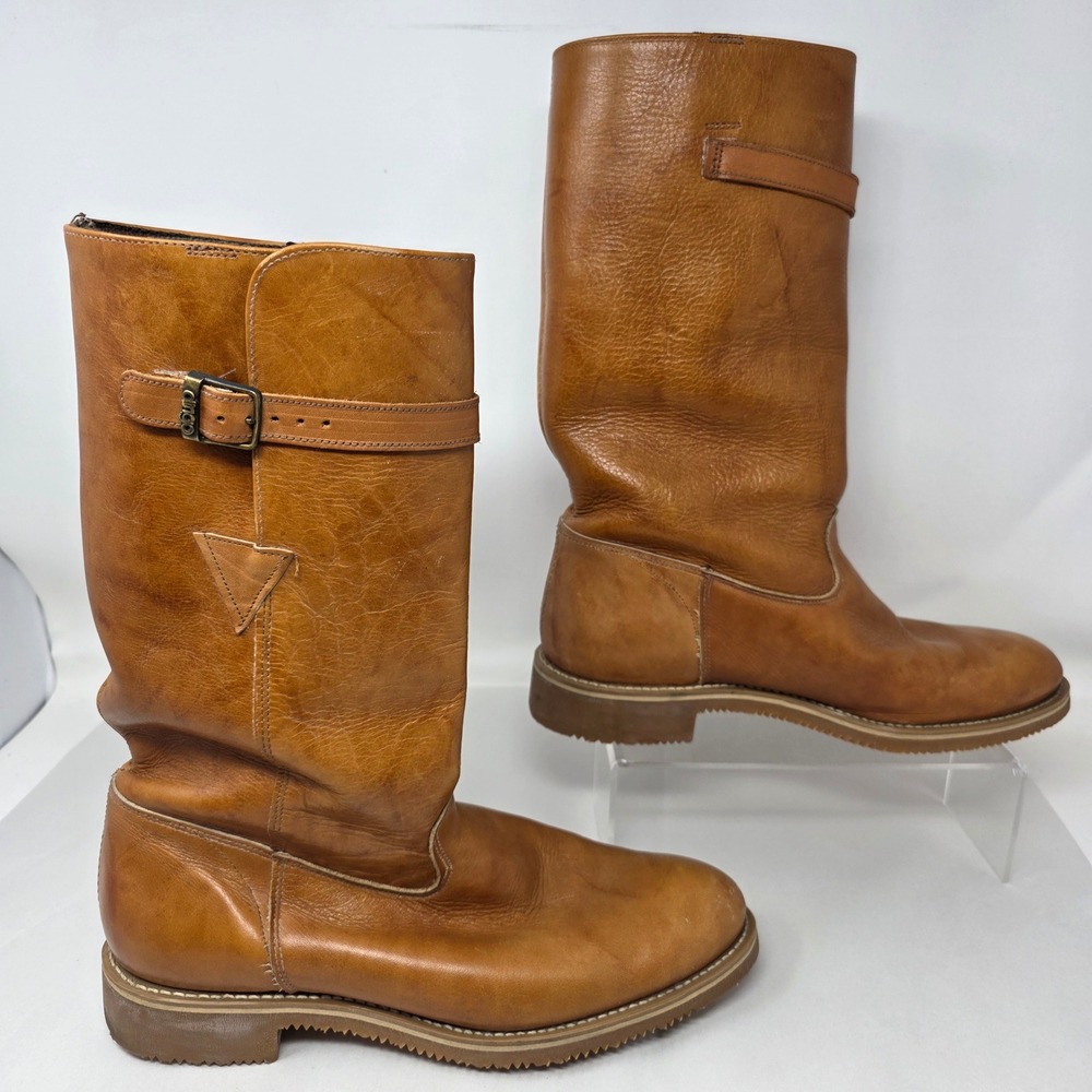 Dingo Leather Engineer Boots Mens 7.5 D Tan Brown Vibram Sole Vintage USA Good